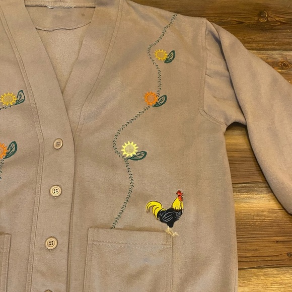 Chicken Rooster Print Cardigan Womens XL Button Pocket Sweater - Picture 3 of 9